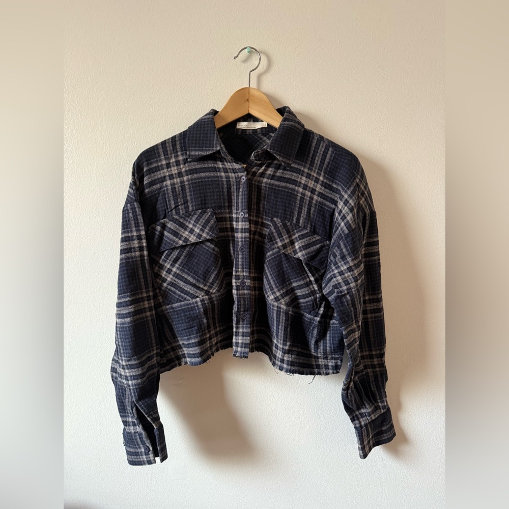 OAK + FORT Plaid Button-Up cropped shirt
